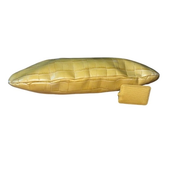 Banana Republic mustard croc-embossed leather clutch w/attached small mirror